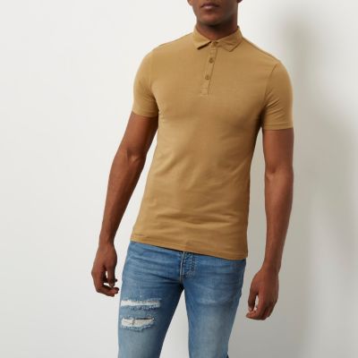 Light brown muscle fit polo shirt